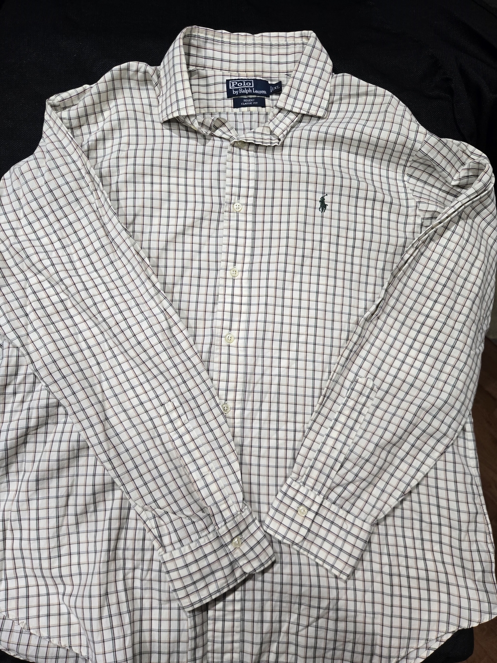 Ralph Lauren Cream Plaid Button-Down Shirt with Green Pony